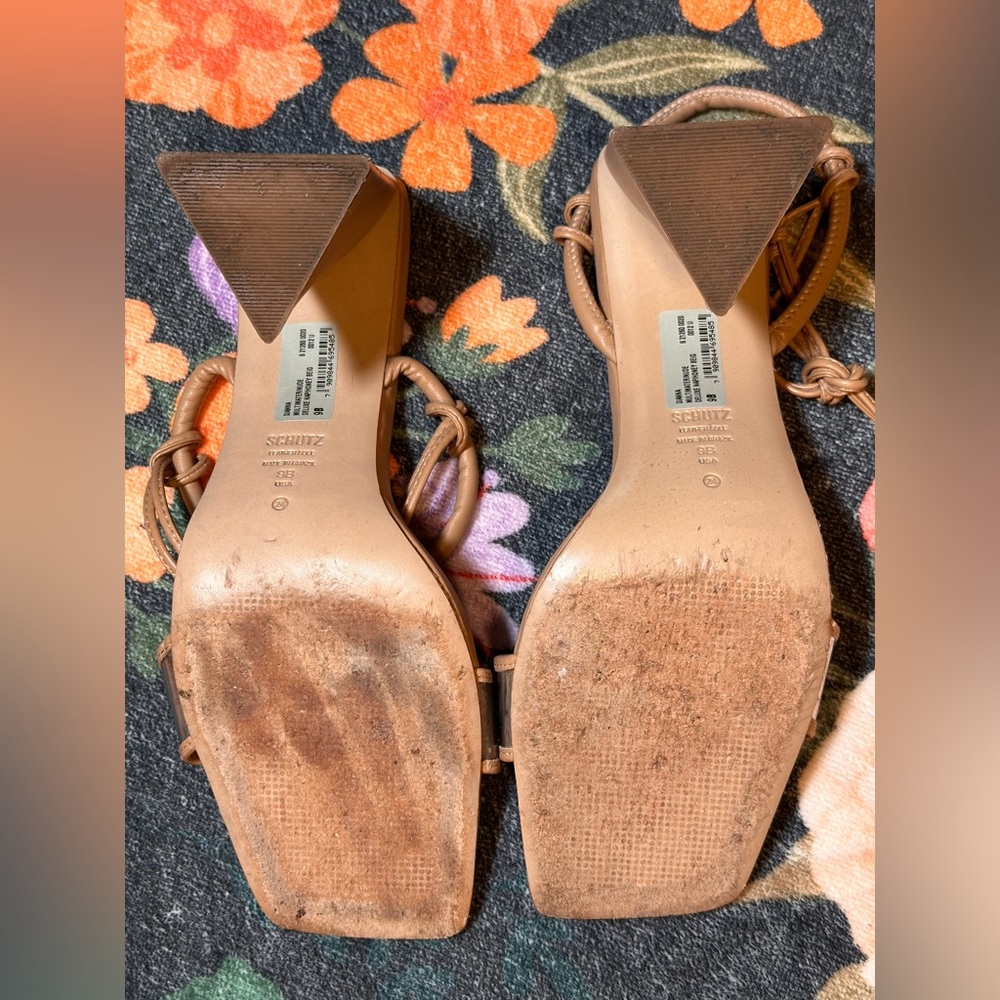 schutz gianna nappa leather honey beige heel platform sandal cream nude clear - Picture 6 of 7